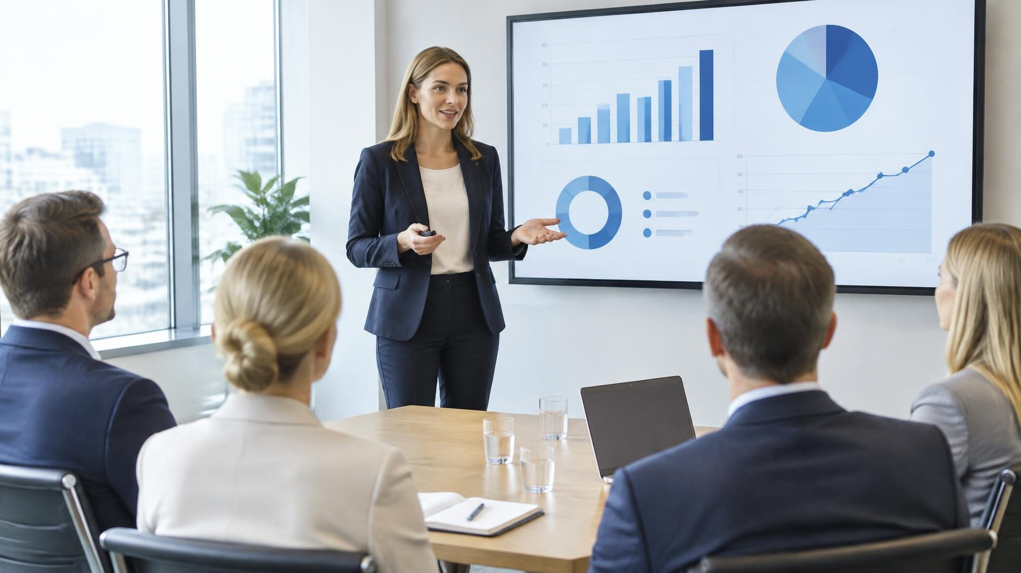 Presentation with charts in a meeting room